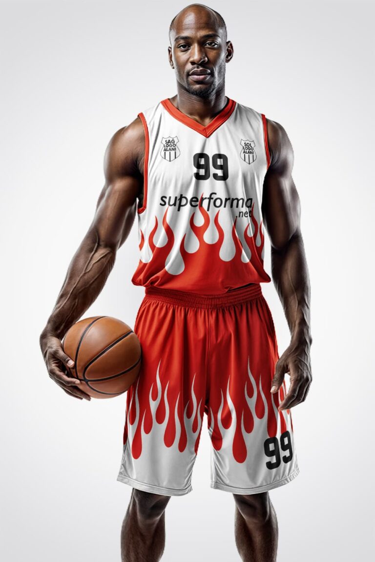 Kırmızı Beyaz Alev Desenli Basketbol Forma