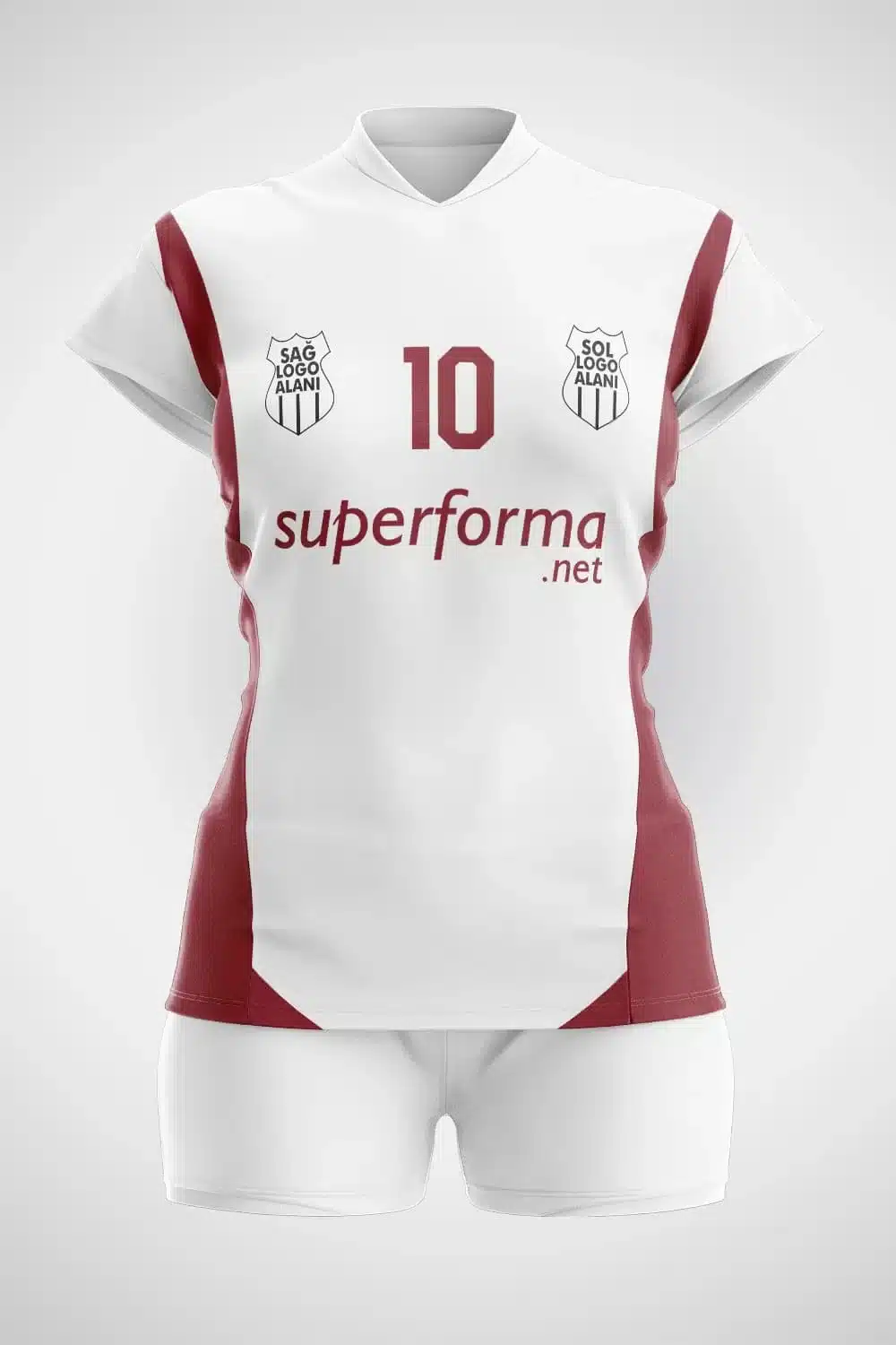 Beyaz Bordo Voleybol Forma