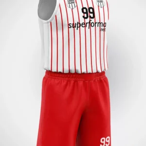 Beyaz Kırmızı Şeritli Basketbol Forma - Görsel 1