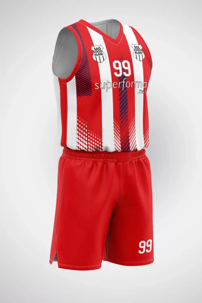 Kırmızı Beyaz Şeritli Basketbol Forma