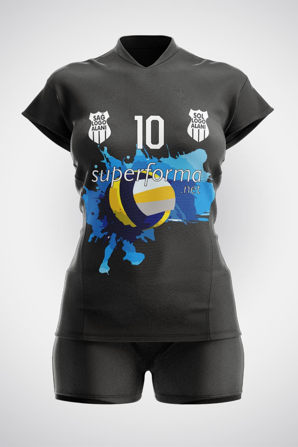 Siyah Mavi Desenli Voleybol Forması
