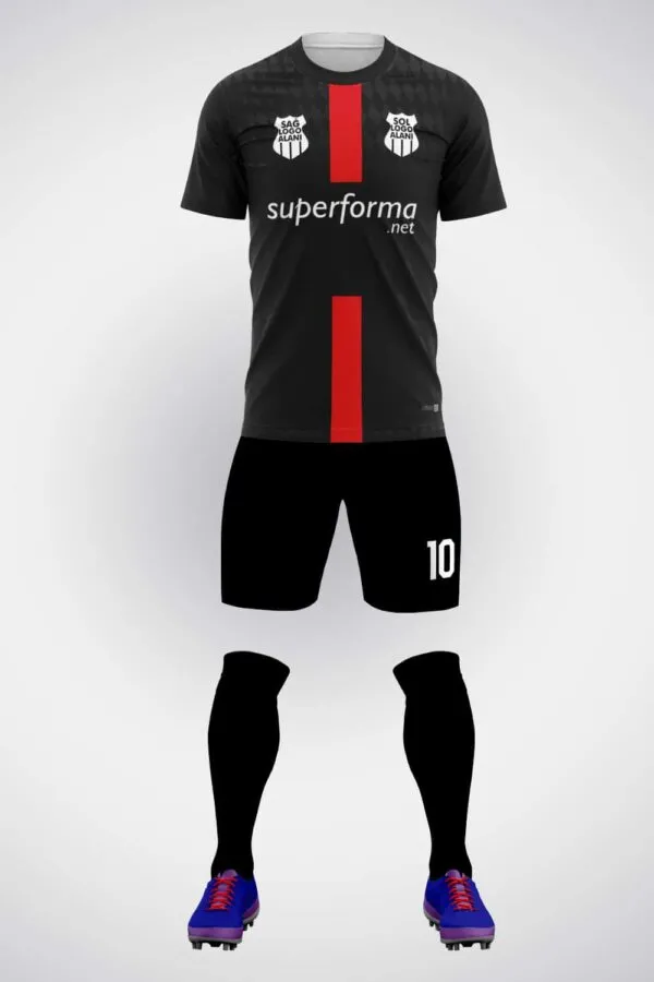 Siyah Kırmızı Şeritli Halı Saha Forma