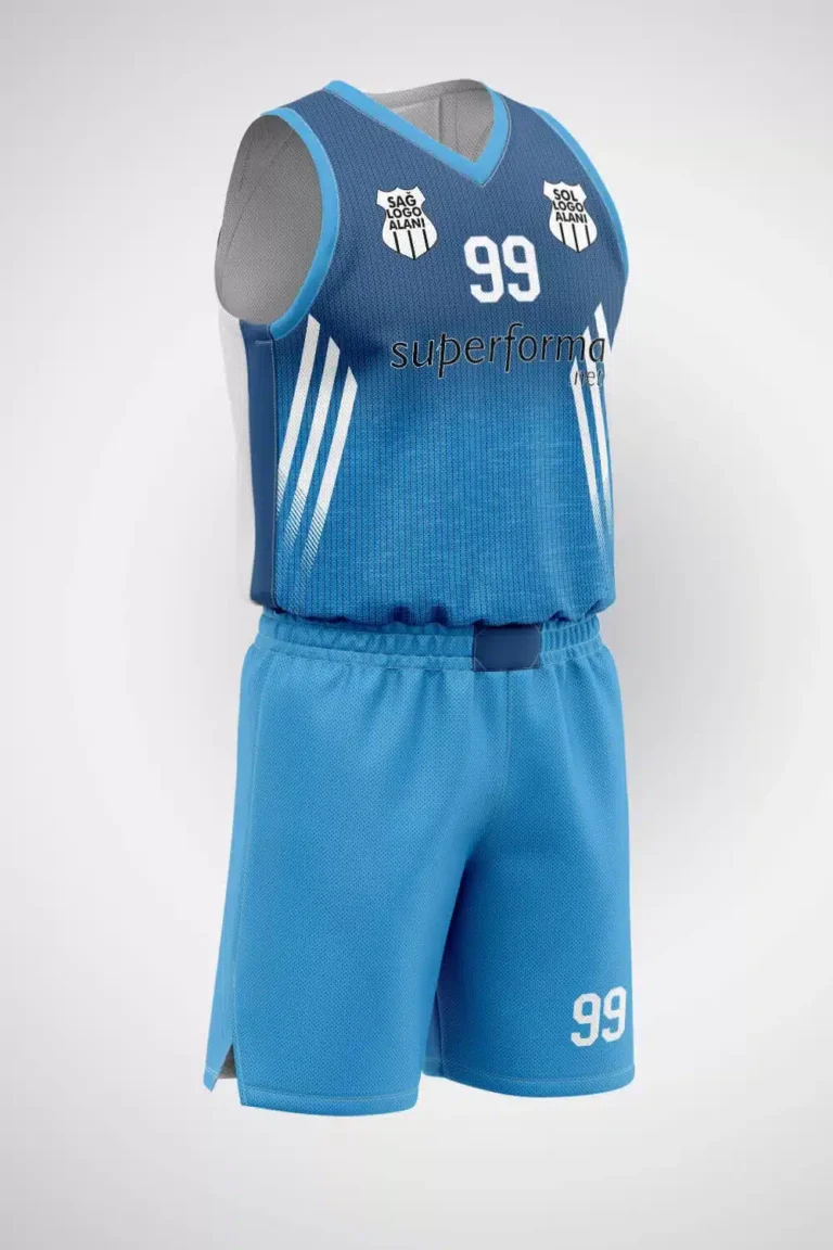 Turkuaz Beyaz Şeritli Basketbol Forma