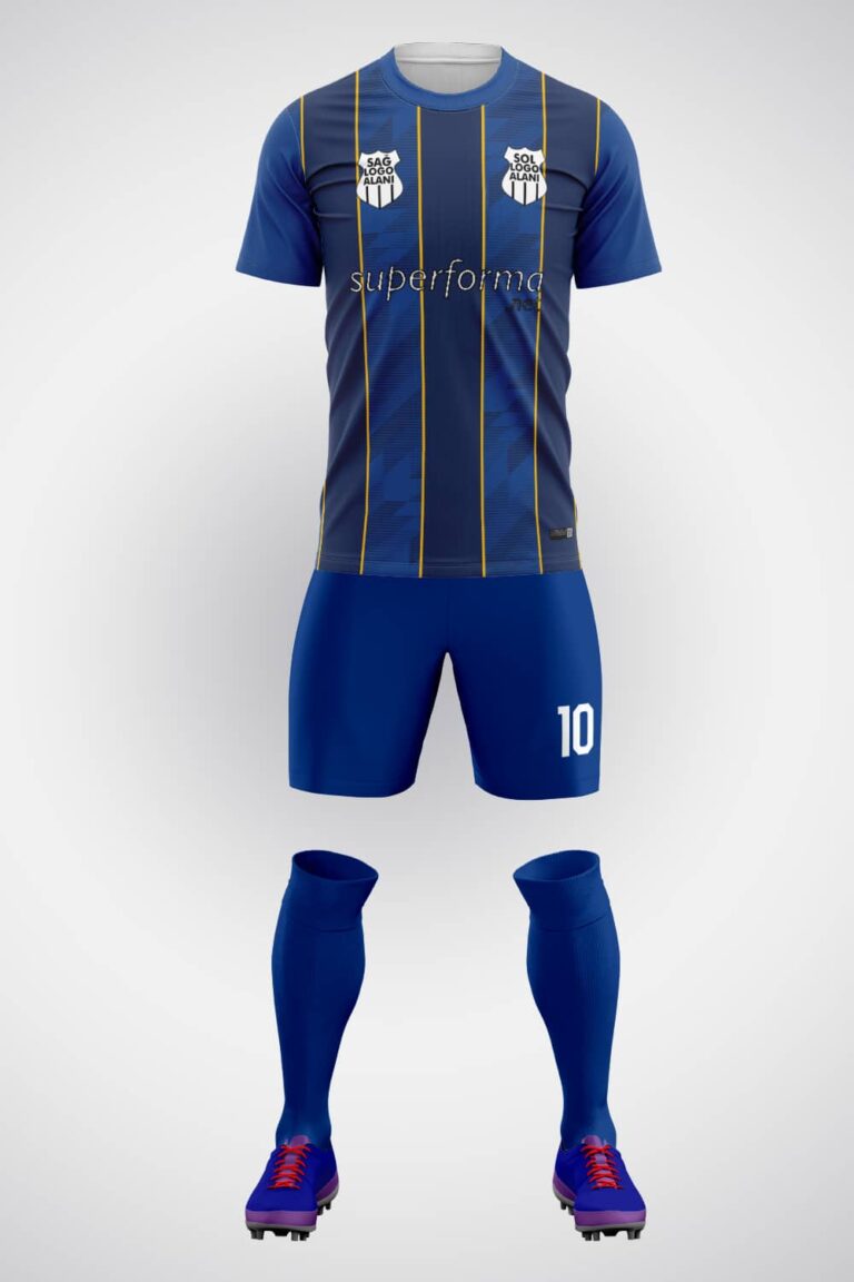 Lacivert Sarı Çizgili Halı Saha Forma
