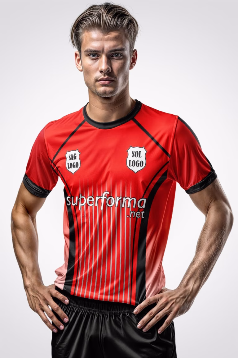 Premium Kırmızı Siyah Halı Saha Forma