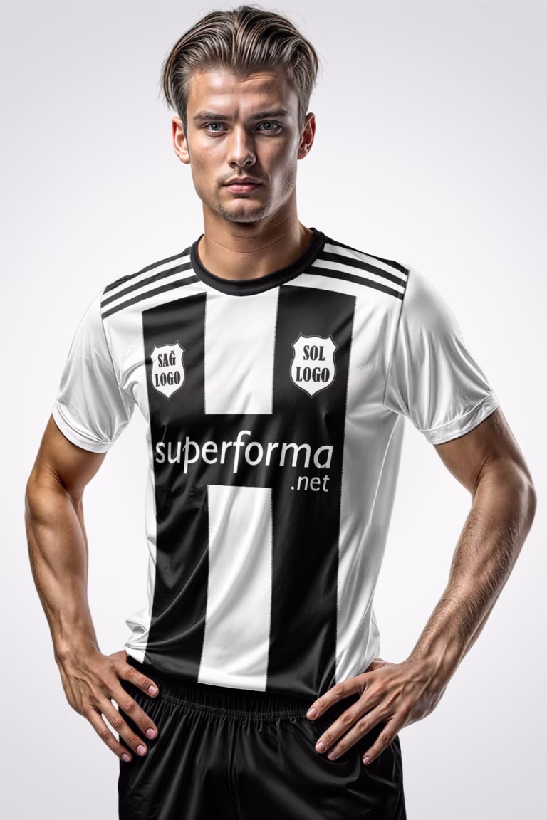 Siyah Beyaz 2026 Çizgili Halı Saha Forma