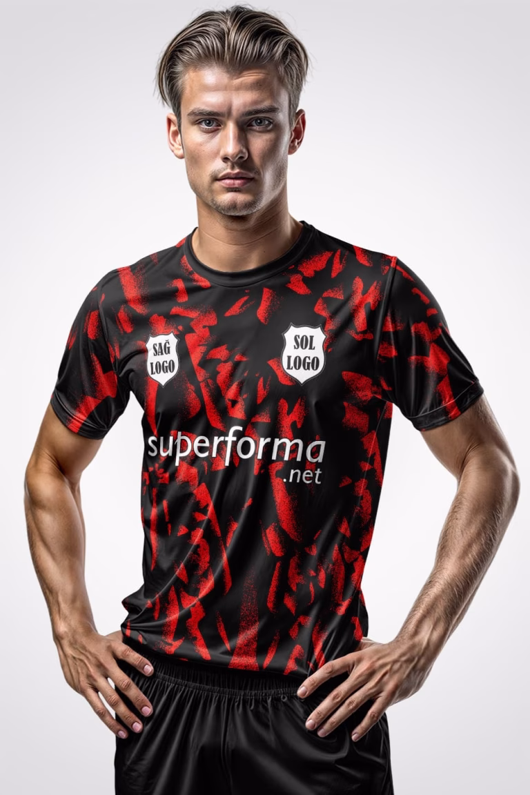 Kırmızı Siyah Asimetrik Halı Saha Forma