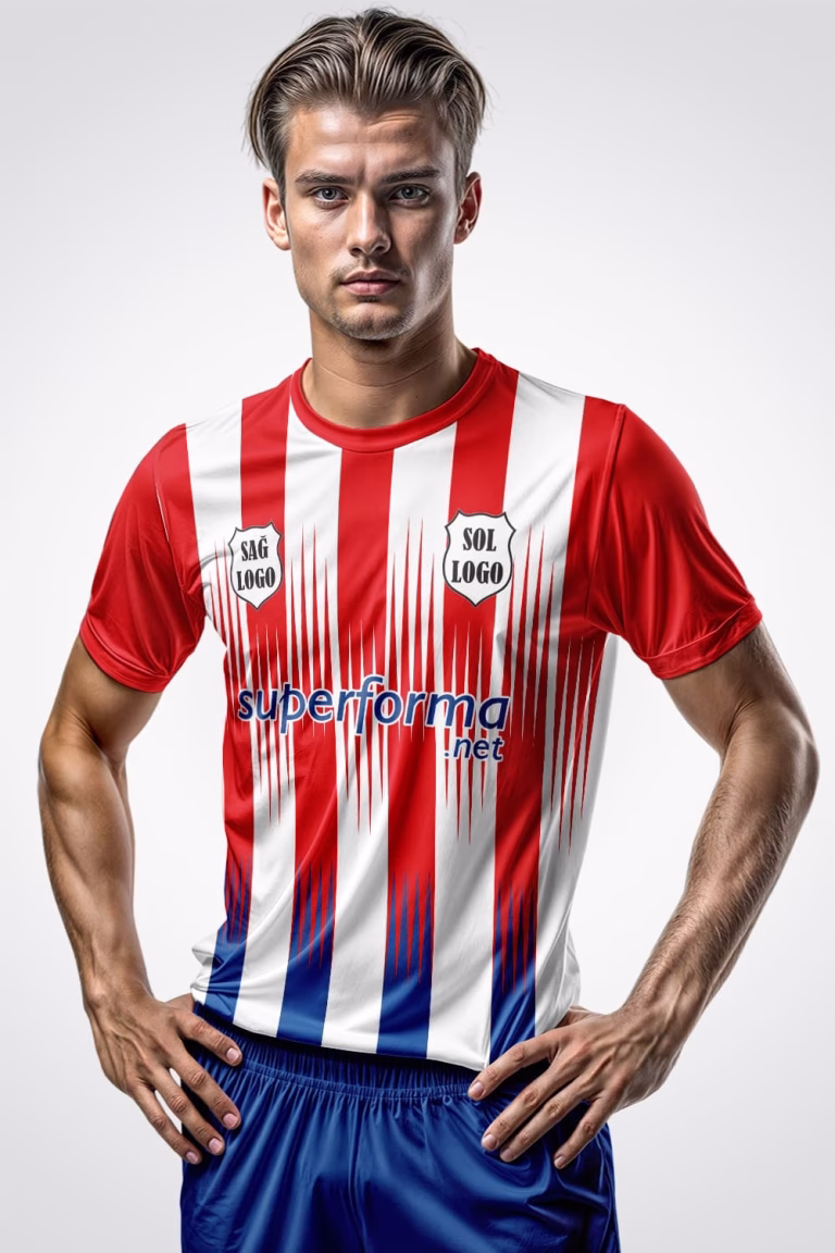 Kırmızı Beyaz Sekans Halı Saha Forma