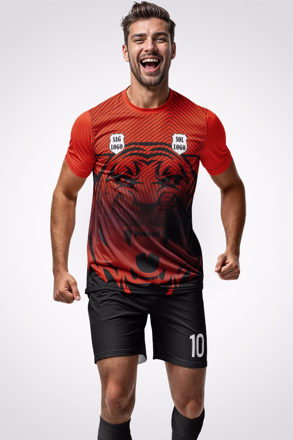 Kırmızı Siyah Kaplanlı Halı Saha Forma Kırmızı Siyah Kaplanlı Halı Saha Forma