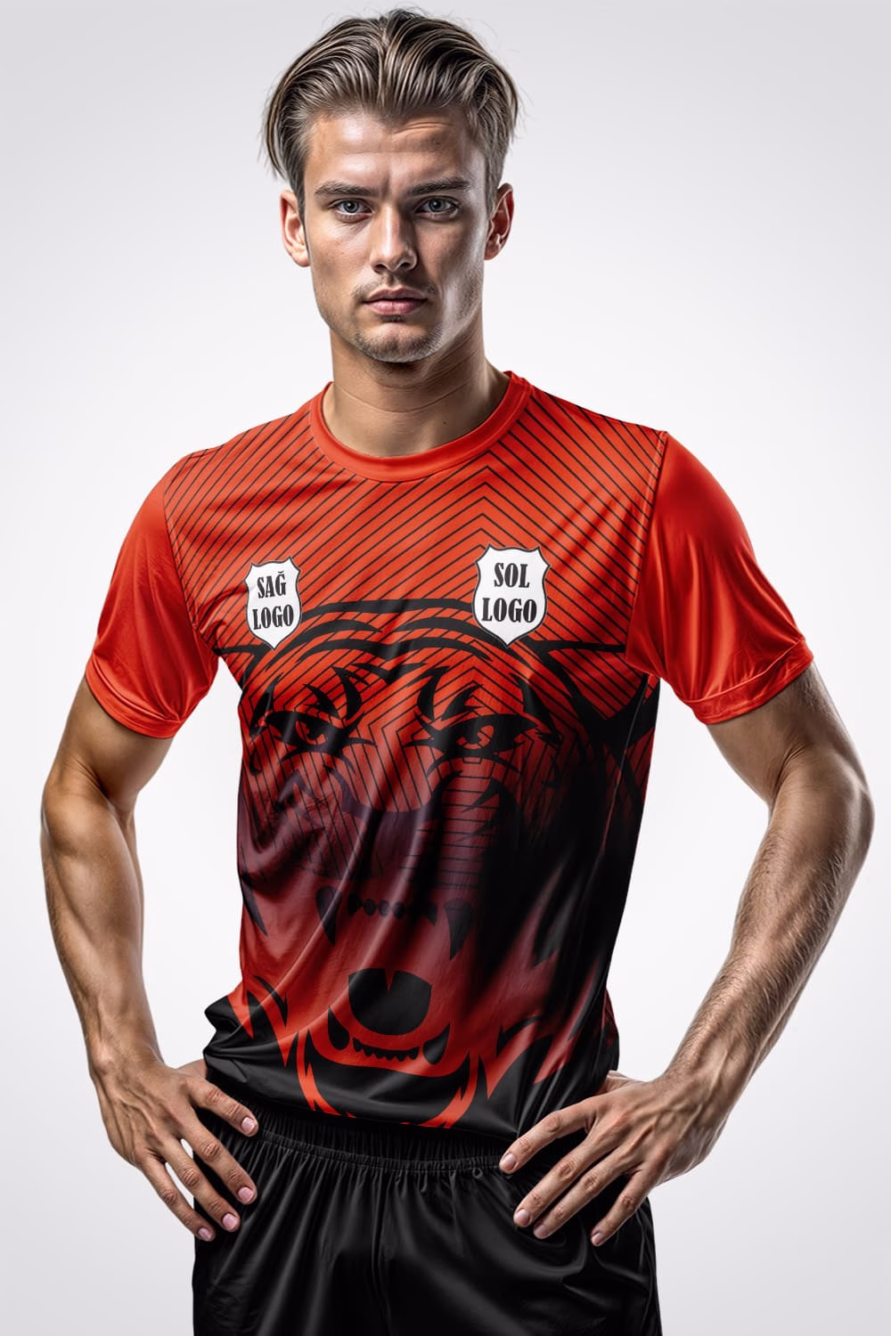 Kırmızı Siyah Kaplanlı Halı Saha Forma Kırmızı Siyah Kaplanlı Halı Saha Forma