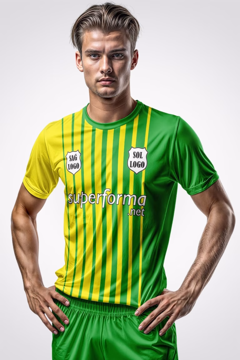 Sarı Yeşil Çubuklu Halı Saha Forma