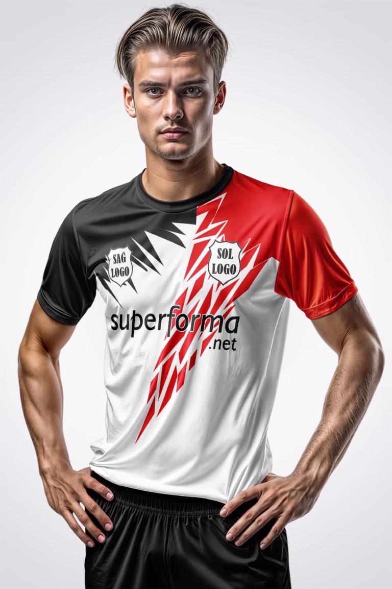 Beyaz Kırmızı Siyah Halı Saha Forma