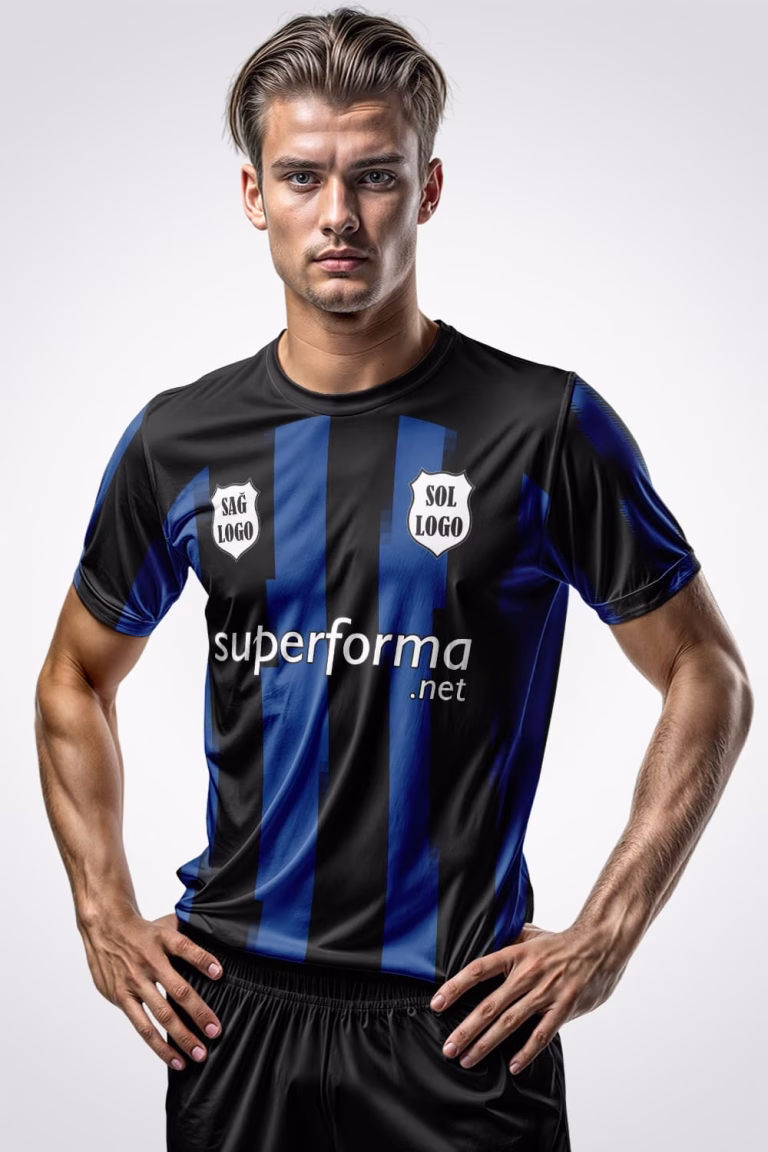 Mavi Siyah Desenli Halı Saha Forma