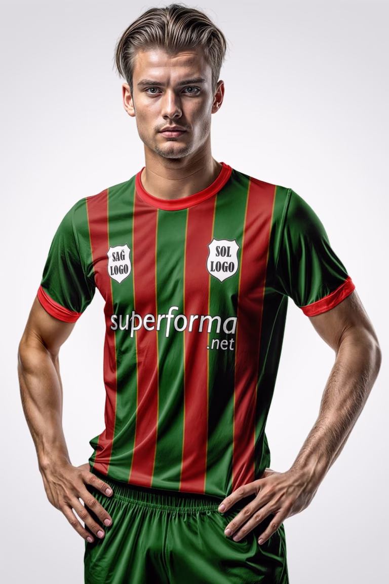 Kırmızı Yeşil Şeritli Halı Saha Forma