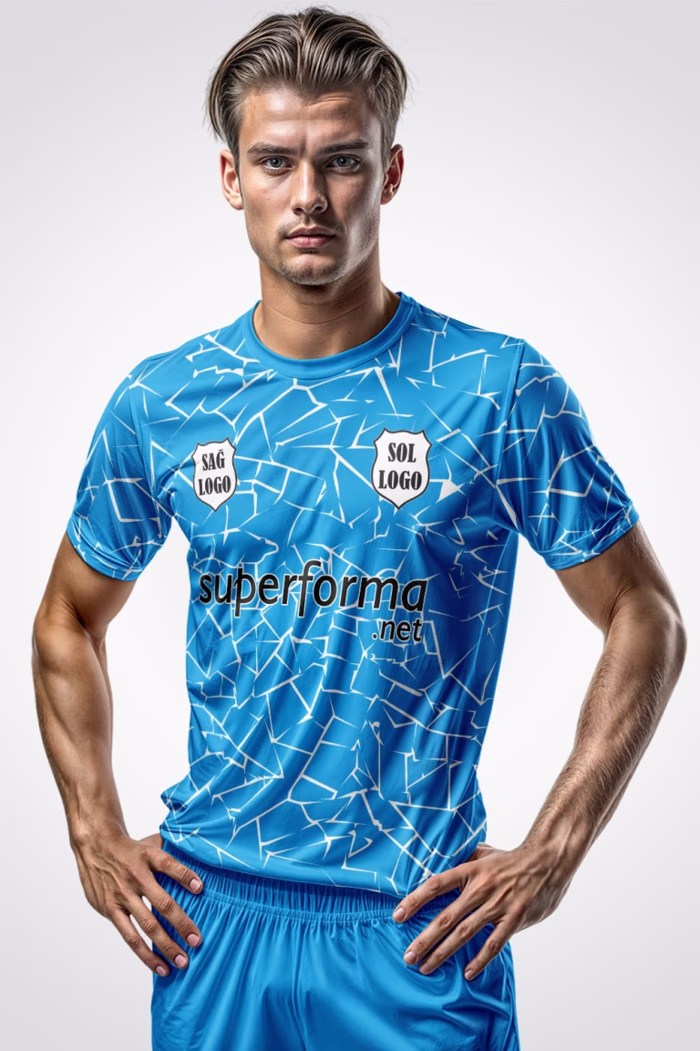 Mavi Beyaz Çizgili Halı Saha Forma