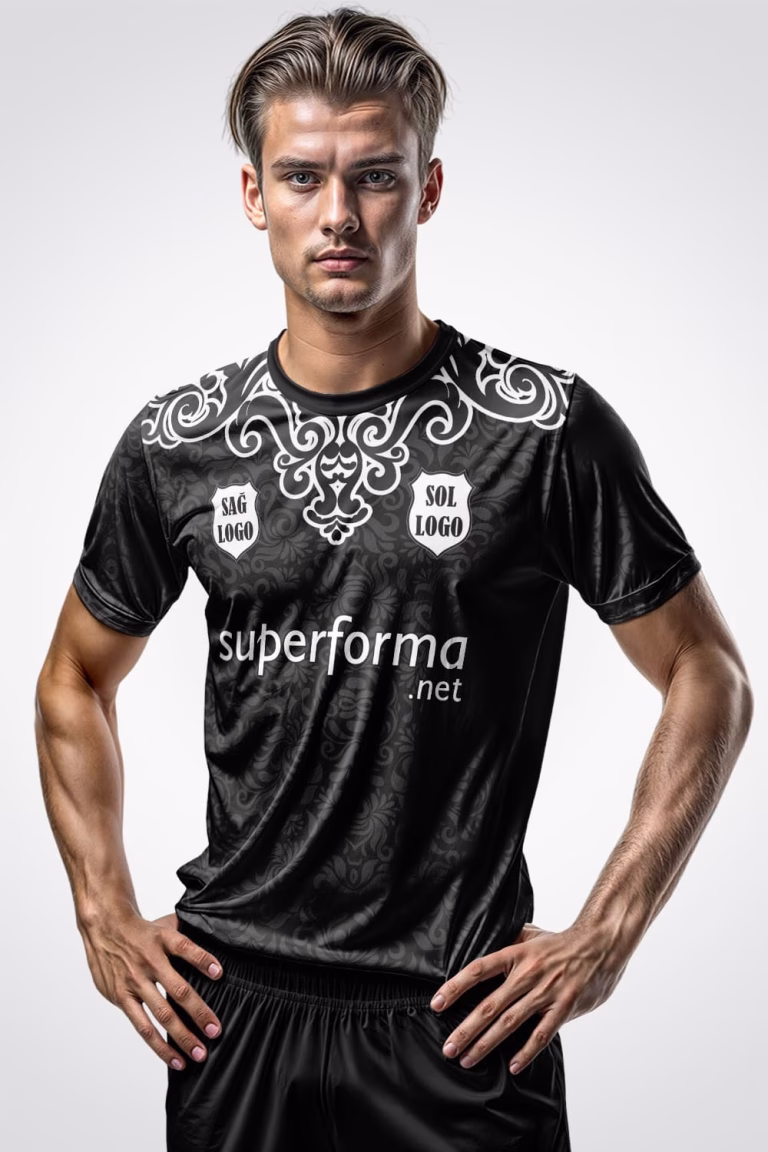 Motifli Gri Siyah Halı Saha Forma