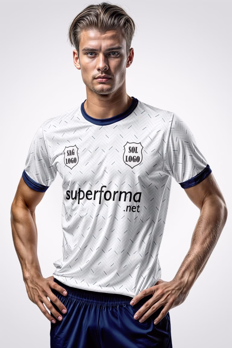 Beyaz Lacivert Zikzak Desenli Halı Saha Forma