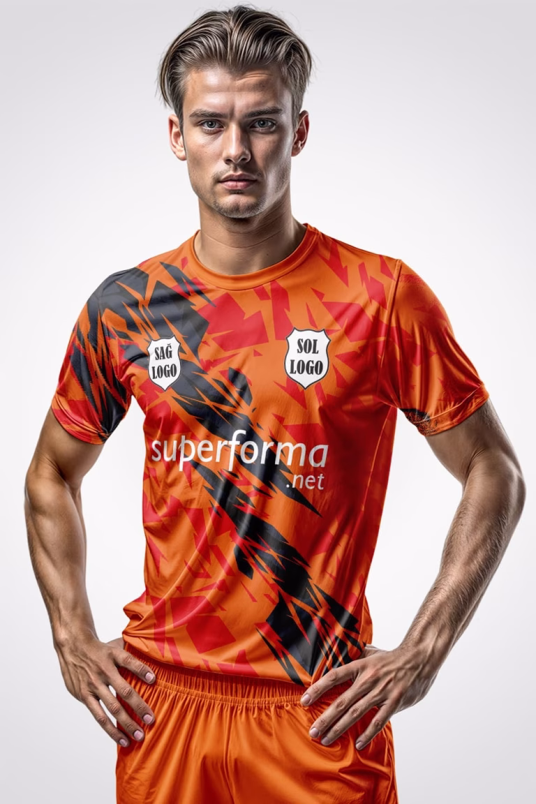 Turuncu Kırmızı Asimetrik Halı Saha Forma