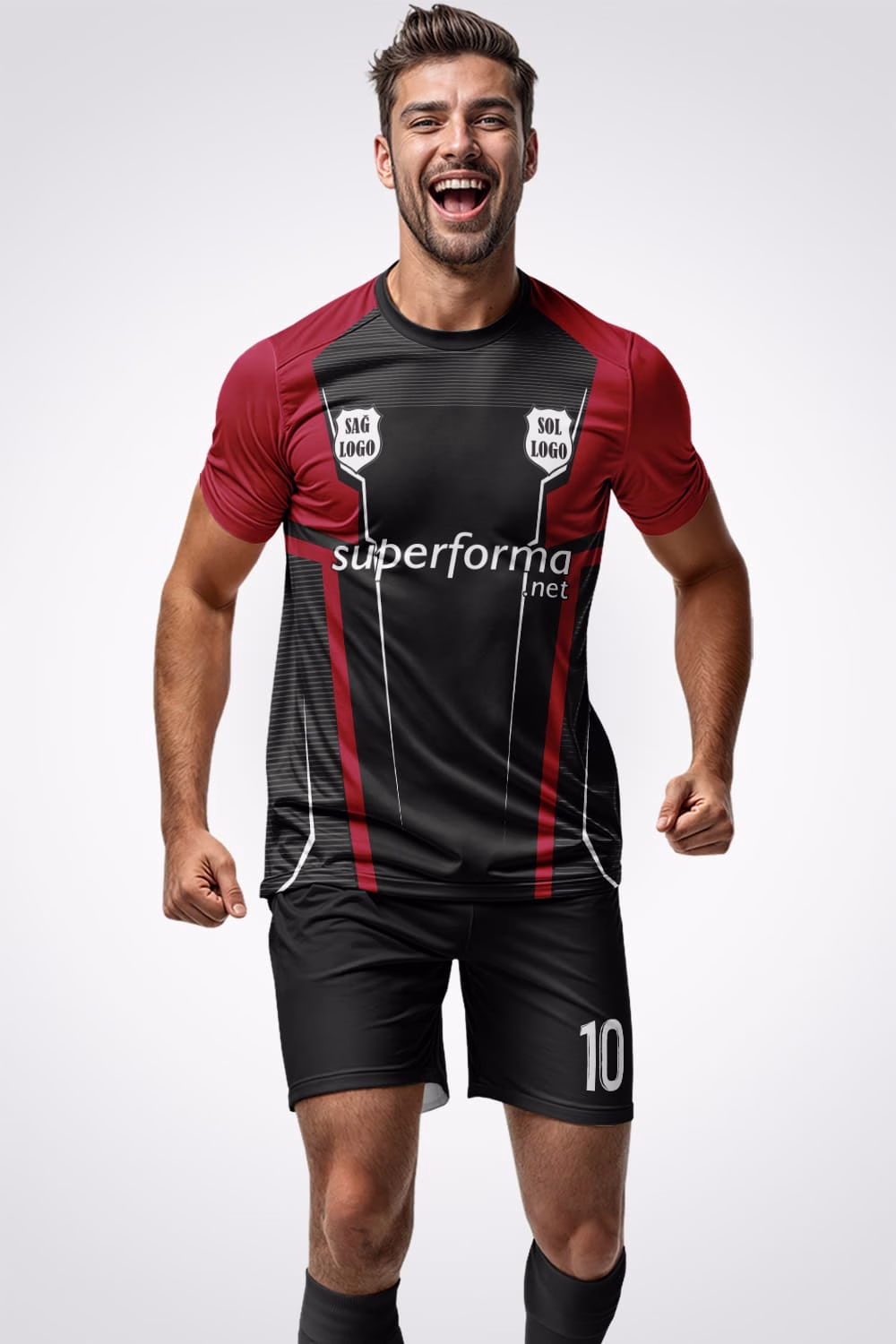 Siyah Kırmızı Tekno Halı Saha Forma Siyah Kırmızı Tekno Halı Saha Forma