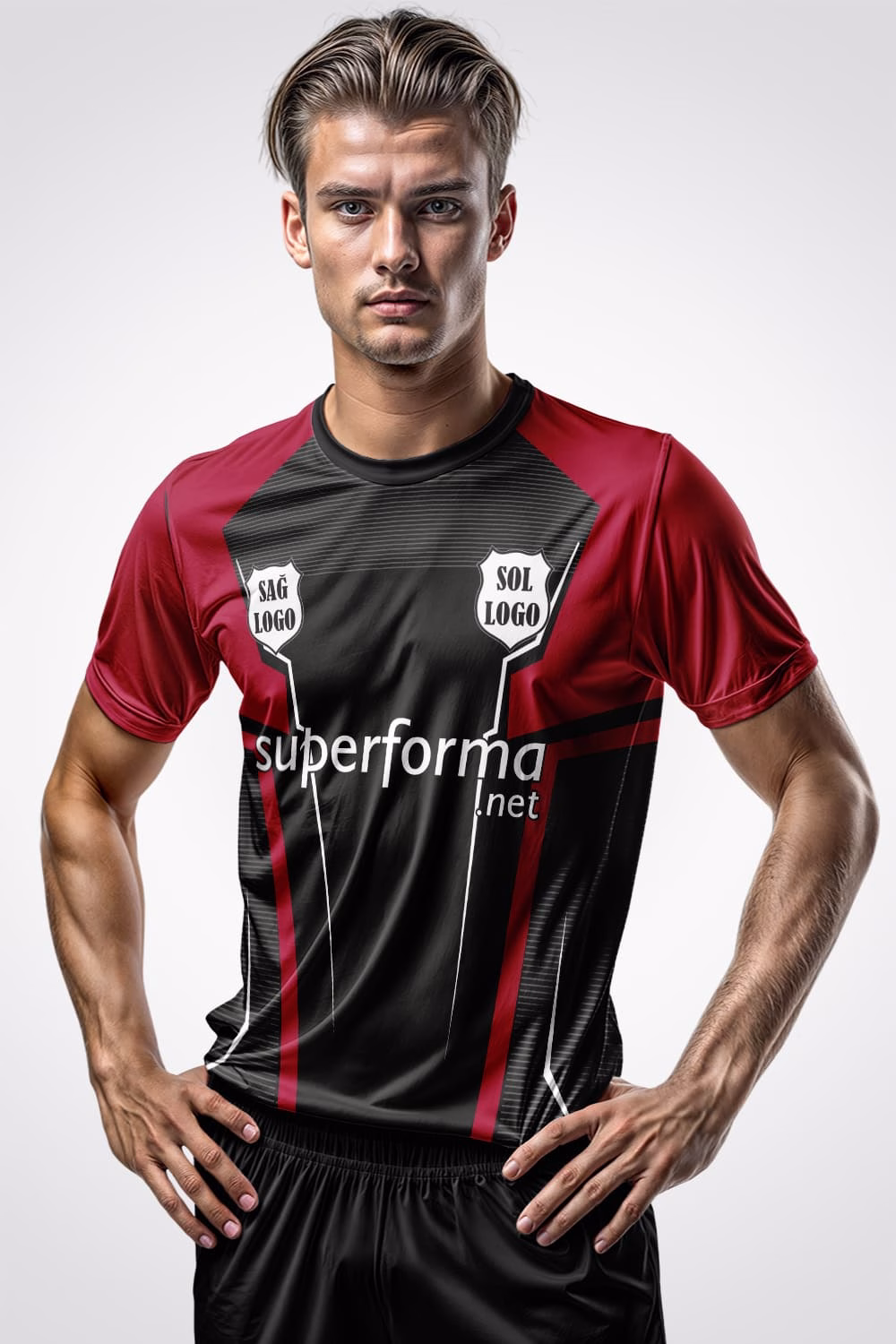 Siyah Kırmızı Tekno Halı Saha Forma Siyah Kırmızı Tekno Halı Saha Forma