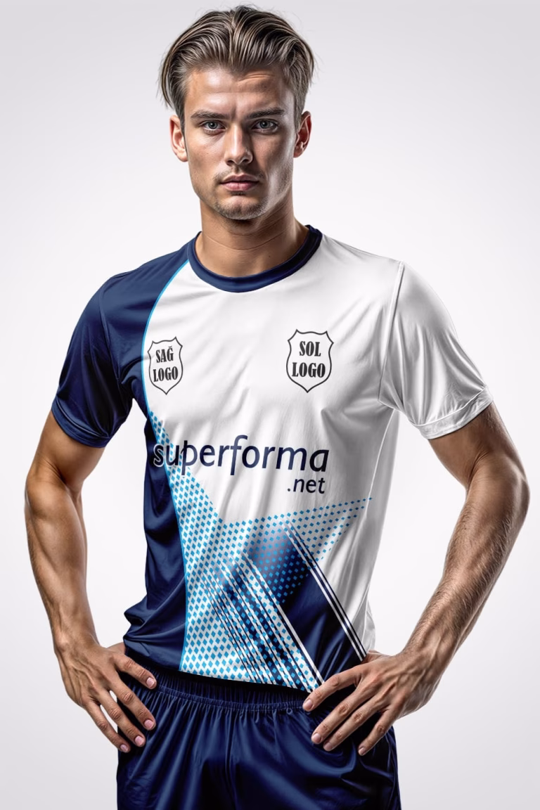 Beyaz Lacivert Klas Halı Saha Forma