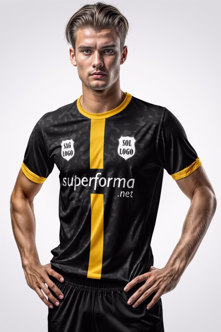 Sarı Şeritli Dark Gri Halı Saha Forma