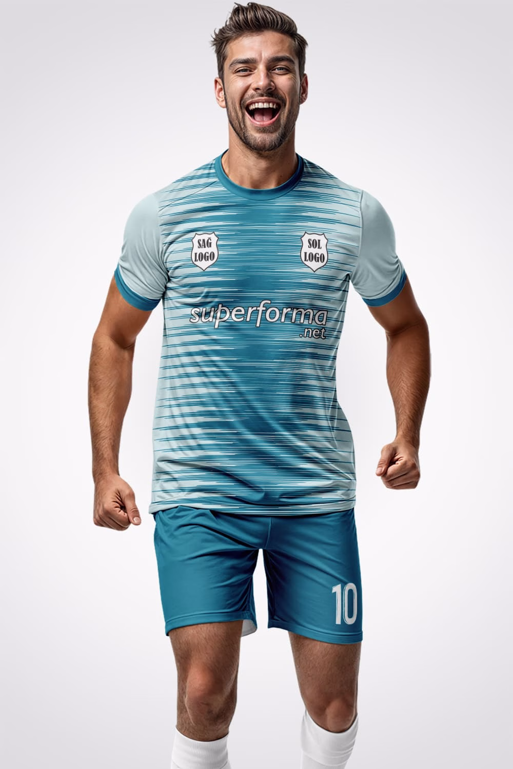 Turkuaz Beyaz Çizgili Halı Saha Forma Turkuaz Beyaz Çizgili Halı Saha Forma