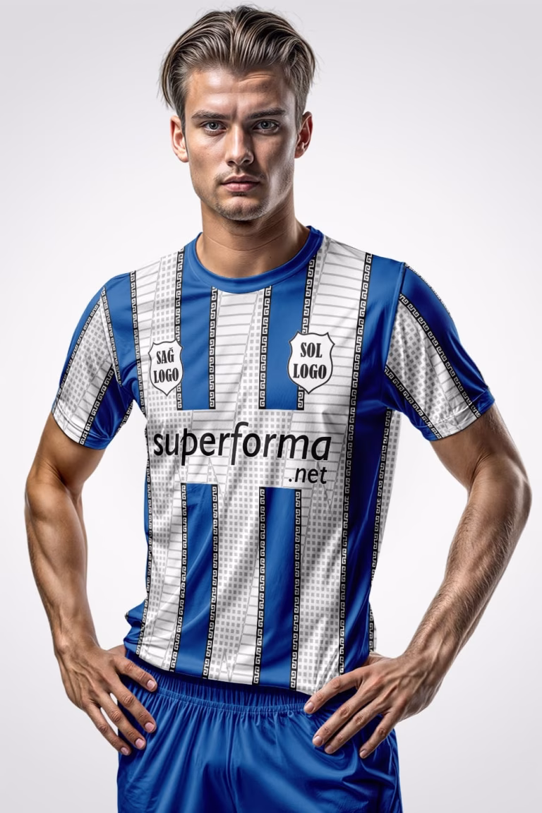 Beyaz Mavi Kitlat Halı Saha Forma