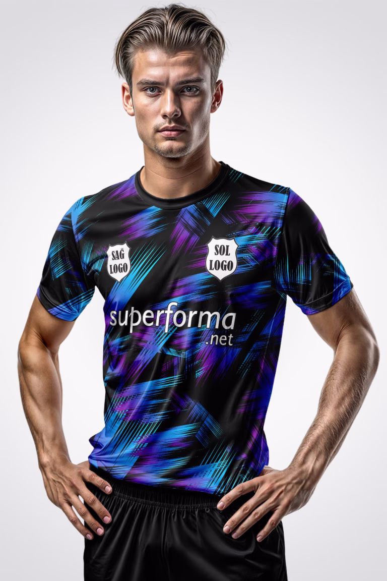 Mavi Siyah Asimetrik Halı Saha Forma