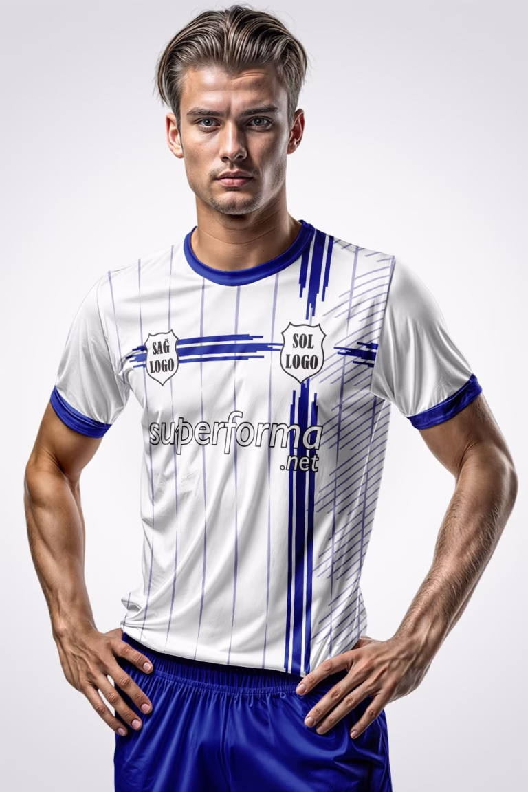 Beyaz Lacivert Pro Halı Saha Forma