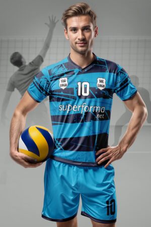 Mavi Lacivert Çizgili Erkek Voleybol Forması