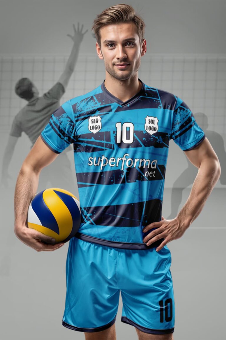 Mavi Lacivert Çizgili Erkek Voleybol Forması