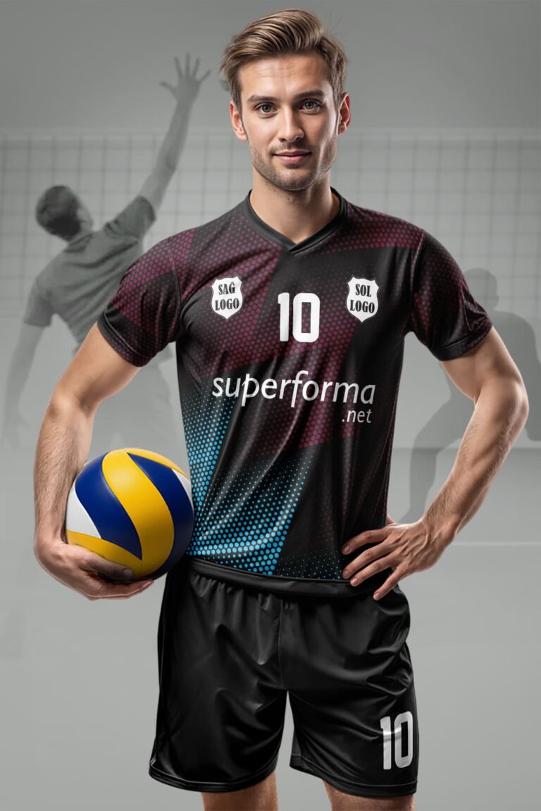 Turkuaz Siyah Bordo Erkek Voleybol Forması