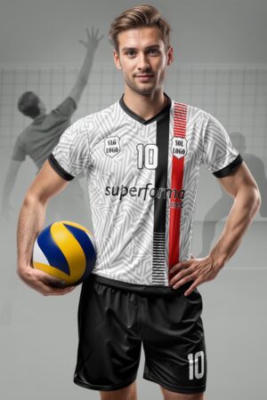 Beyaz Siyah Kırmızı Şerit Erkek Voleybol Forması