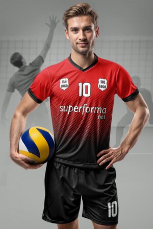 Siyah Kırmızı Geçişli Erkek Voleybol Forması