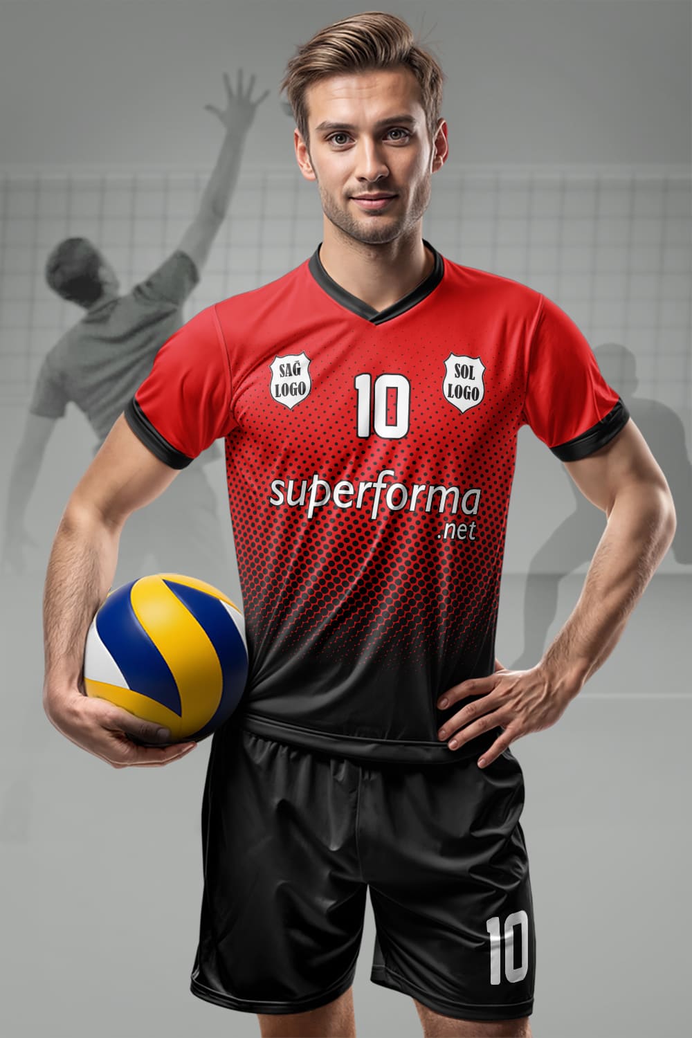 Siyah Kırmızı Geçişli Erkek Voleybol Forması Siyah Kırmızı Geçişli Erkek Voleybol Forması