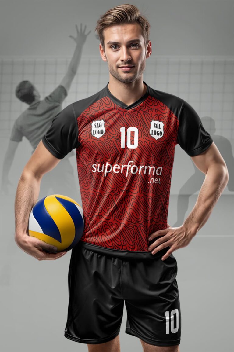Kırmızı Siyah Parçalı Erkek Voleybol Forması