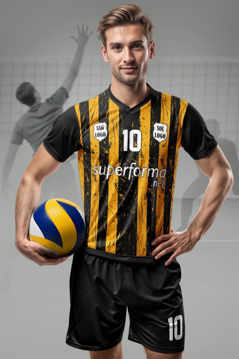Sarı Siyah Retro Erkek Voleybol Forması