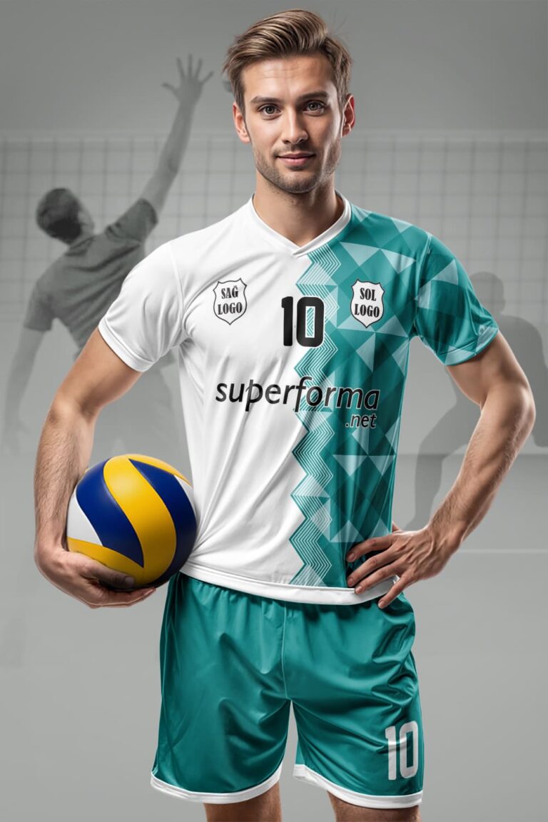 Turkuaz Beyaz Erkek Voleybol Forması