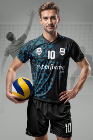 Siyah Turkuaz Parçalı Erkek Voleybol Forması