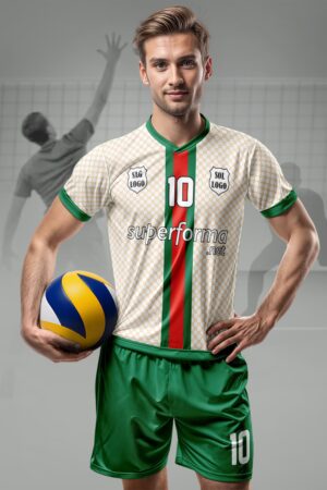 Beyaz Yeşil Kırmızı Erkek Voleybol Forması