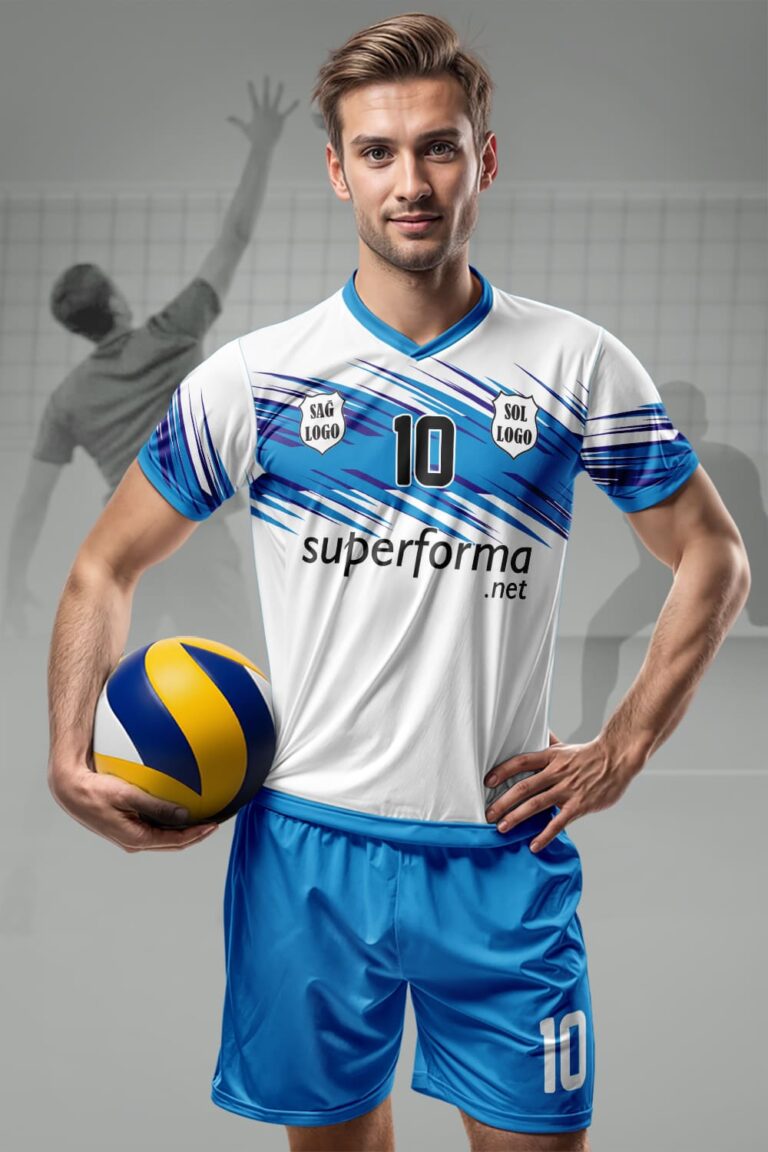 Beyaz Mavi Erkek Voleybol Forması