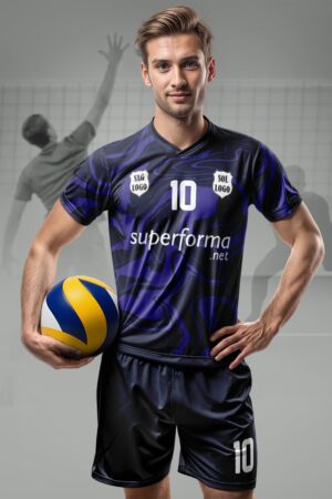 Siyah Mor Parçalı Erkek Voleybol Forması