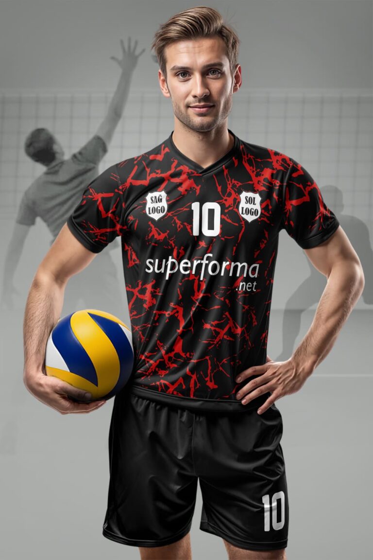 Siyah Kırmızı Volkan Erkek Voleybol Forması