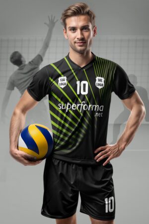 Siyah Yeşil Şeritli Erkek Voleybol Forması