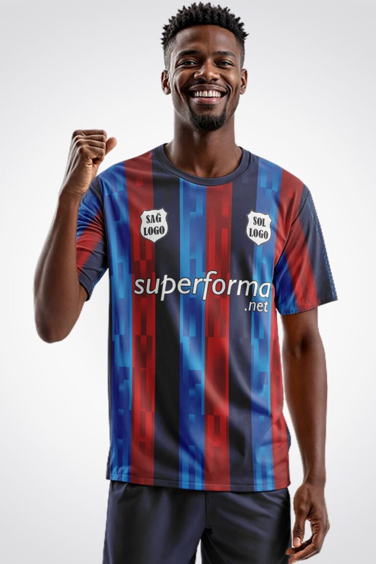 Bordo Mavi Şeritli Halı Saha Forma