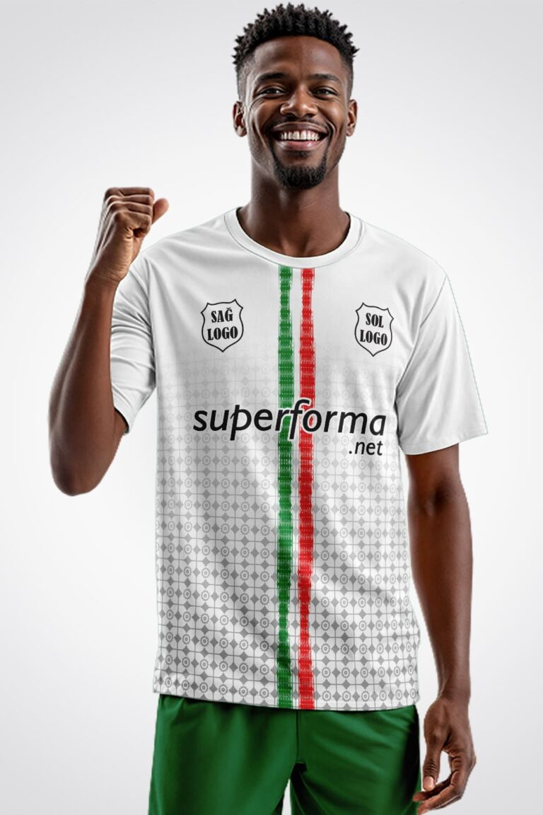 Beyaz Yeşil Kırmızı Şertili Halı Saha Forma