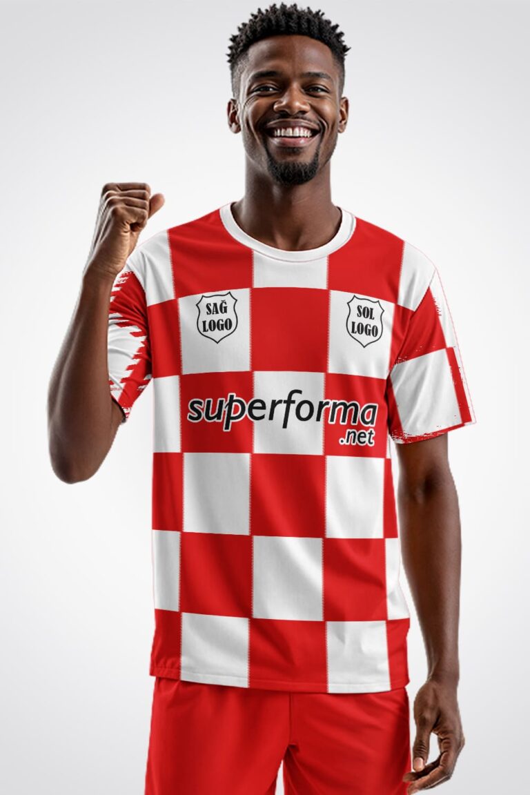 Kırmızı Beyaz Kareli Halı Saha Forma