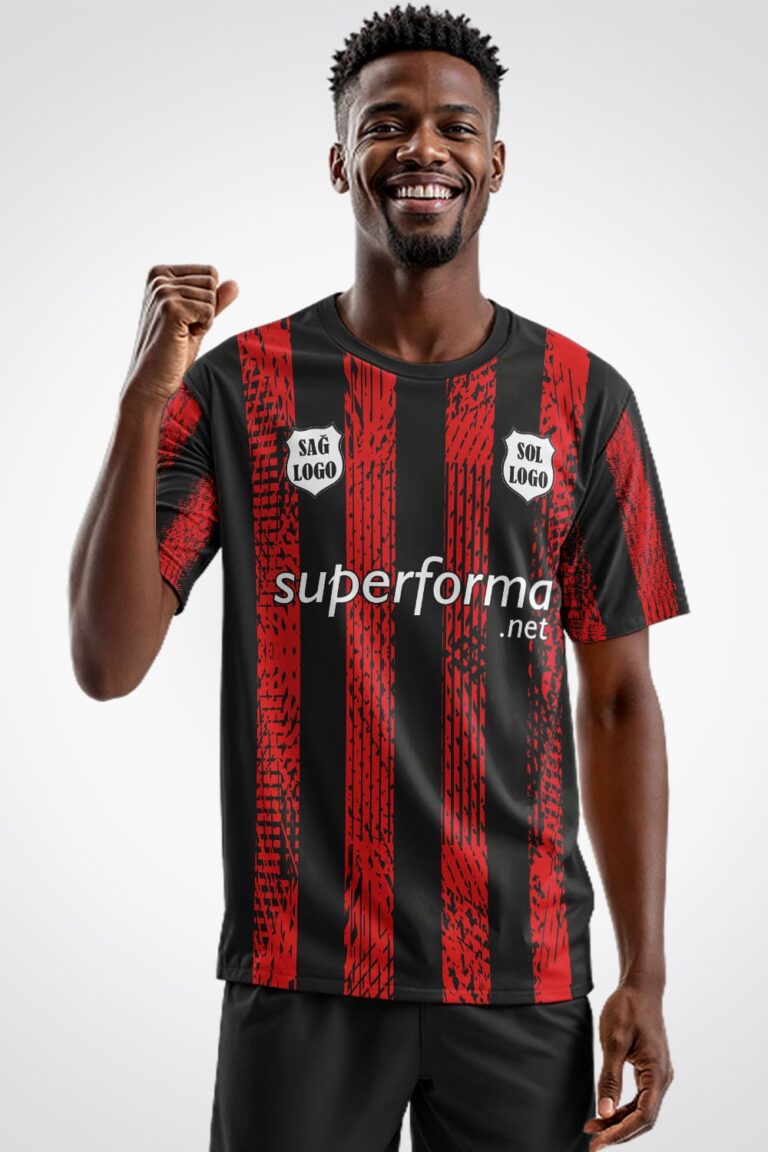 Kırmızı Siyah Çubuklu Halı Saha Forma