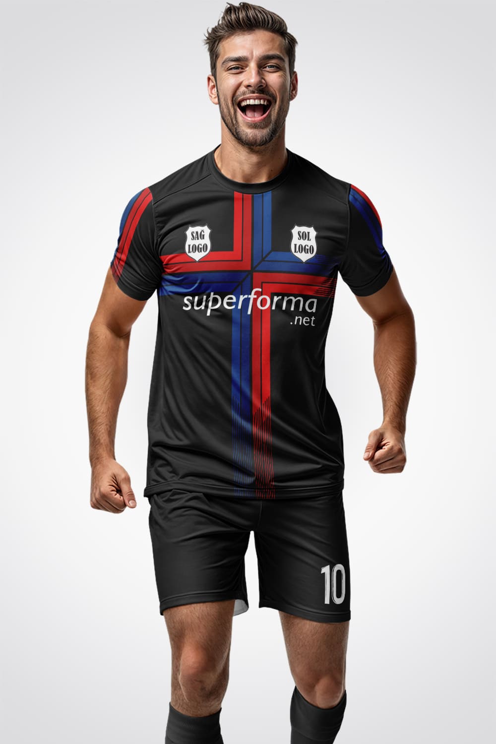 Siyah Kırmızı Mavi Halı Saha Forma Siyah Kırmızı Mavi Halı Saha Forma